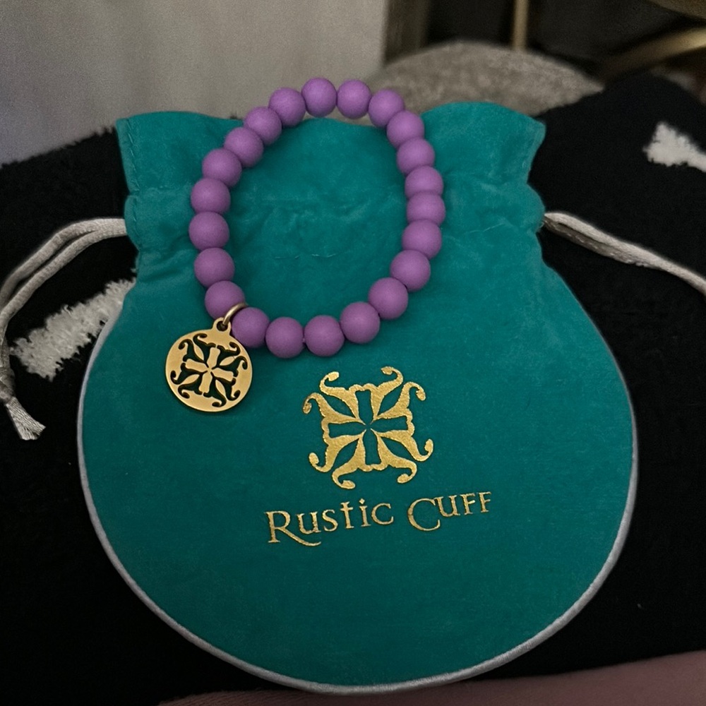 Rustic Cuff Lavender Bracelet with Gold Emblem
